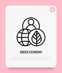 Green economy thin line icon. Globe, plant and human. Modern vector illustration.