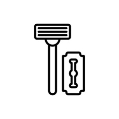 Metal razor with blade thin line icon. Modern vector illustration.