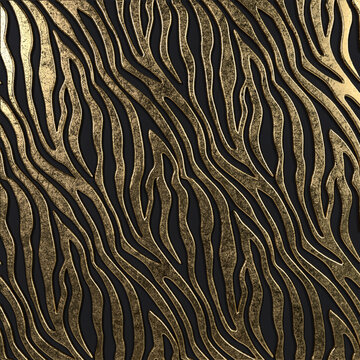 gold zebra pattern texture, 3d render whit black background, square format