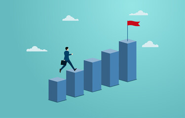 Businessman running top graph