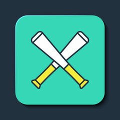 Filled outline Crossed baseball bat icon isolated on blue background. Turquoise square button. Vector