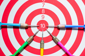 dartboard with arrow. creative concept idea for success with focus point on target to the winner in...