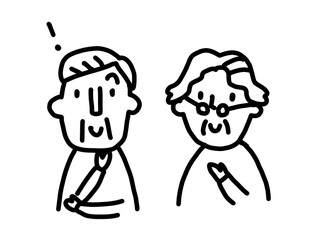 納得する高齢夫婦イラスト_モノクロ