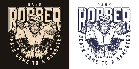 Gorilla robber in handcuffs badge © DGIM studio