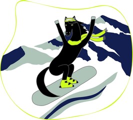 merry horse rides a snowboard. the horse is a snowboarder. Vector sketch, print design on t-shirt, cute tee print.