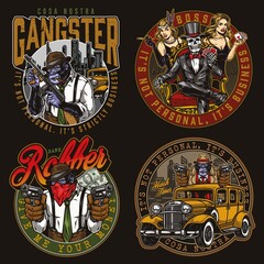 Colorful gangster collection with gorilla skeleton