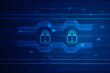 2d illustration Safety concept: Closed Padlock on digital background