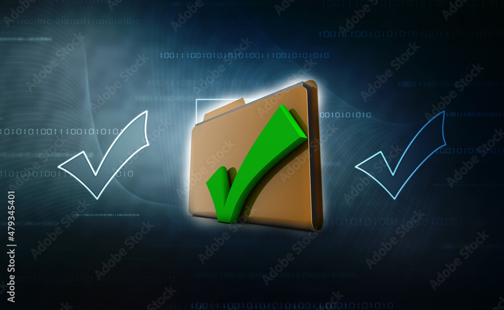 Poster 3d illustration checkbox tick with folder
