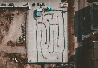 Top view go karting circuit with roads and tires