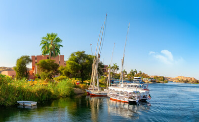 Fototapeta na wymiar Nile coastline and boats