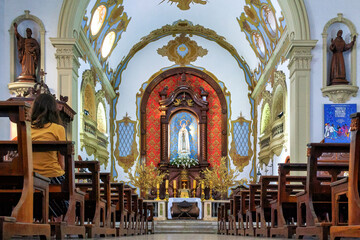 Altar in the 'Nossa Senhora do Rosario de Fatima' Catholic Colonial Church in Sao Paulo, Brazil