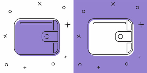 Set Wallet icon isolated on white and purple background. Purse icon. Cash savings symbol. Vector