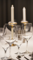 Business meeting room with wine and water glasses in a hotel in Berlin, Germany.