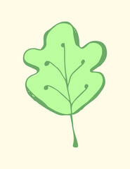 The leaf is hand drawn. Colored vector illustration.