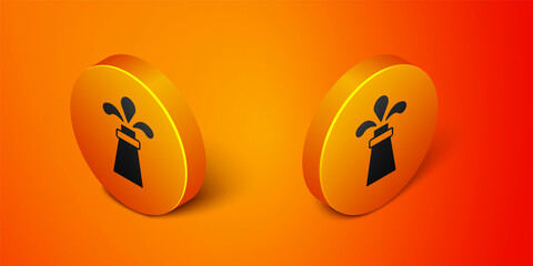 Isometric Oil rig icon isolated on orange background. Gas tower. Industrial object. Orange circle button. Vector