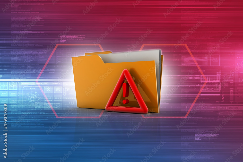 Poster 3d rendering file folder with exclamation mark