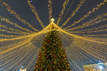 New Year and Christmas tree in one of the central squares of the city of Moscow.