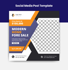 Modern home for sale social media marketing post template design vector illustration design post