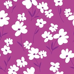 Beautiful vintage pattern. White flowers and purple leaves . Lilac background. Floral seamless background. An elegant template for fashionable prints.
