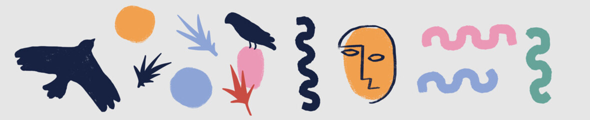 Trendy Matisse Style Graphic Design Elements Set. Vector Hand Drawn Grungy Scribble Doodle Collection.