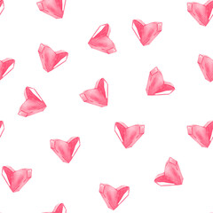 Pink volume hearts watercolor seamless pattern. Template for decorating designs and illustrations.	
