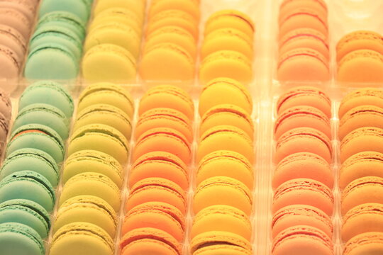 Colorful macarons in a shop