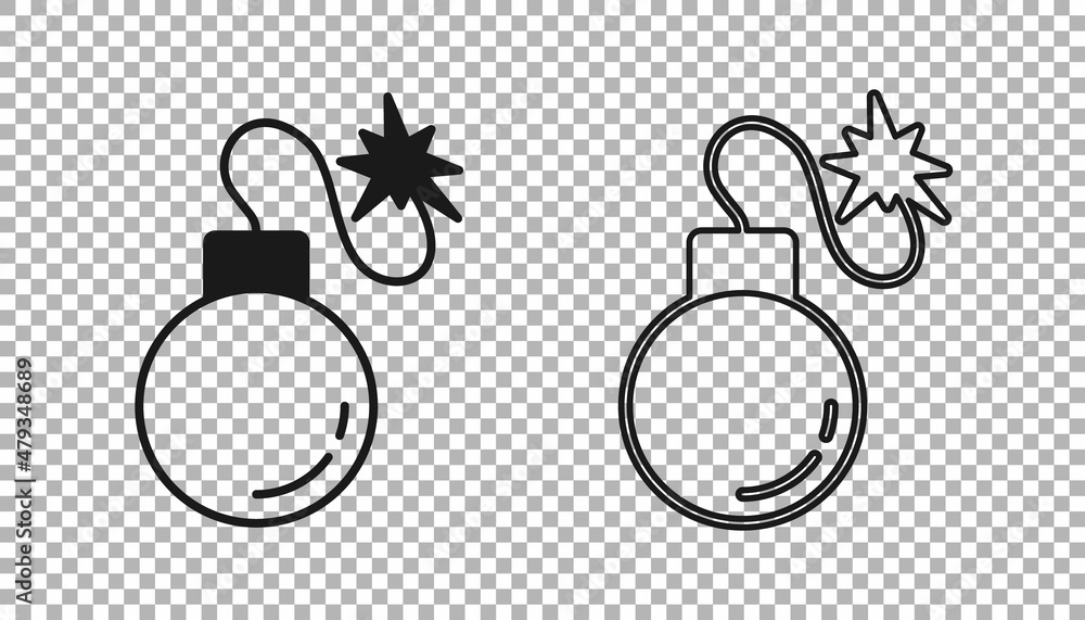 Poster black bomb ready to explode icon isolated on transparent background. vector