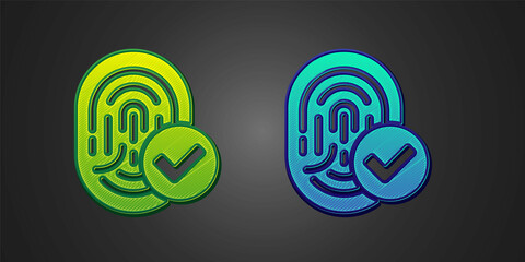 Green and blue Fingerprint icon isolated on black background. ID app icon. Identification sign. Touch id. Vector