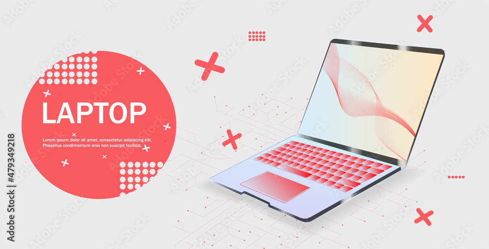 Poster a notebook consisting of polygons. laptop in a futuristic polygonal style with a skeleton, low-poly 