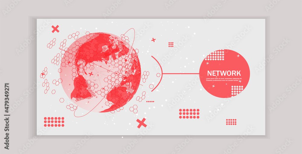 Poster vector. planet earth from space. flickering lights of cities. map of the mainland. global communicat