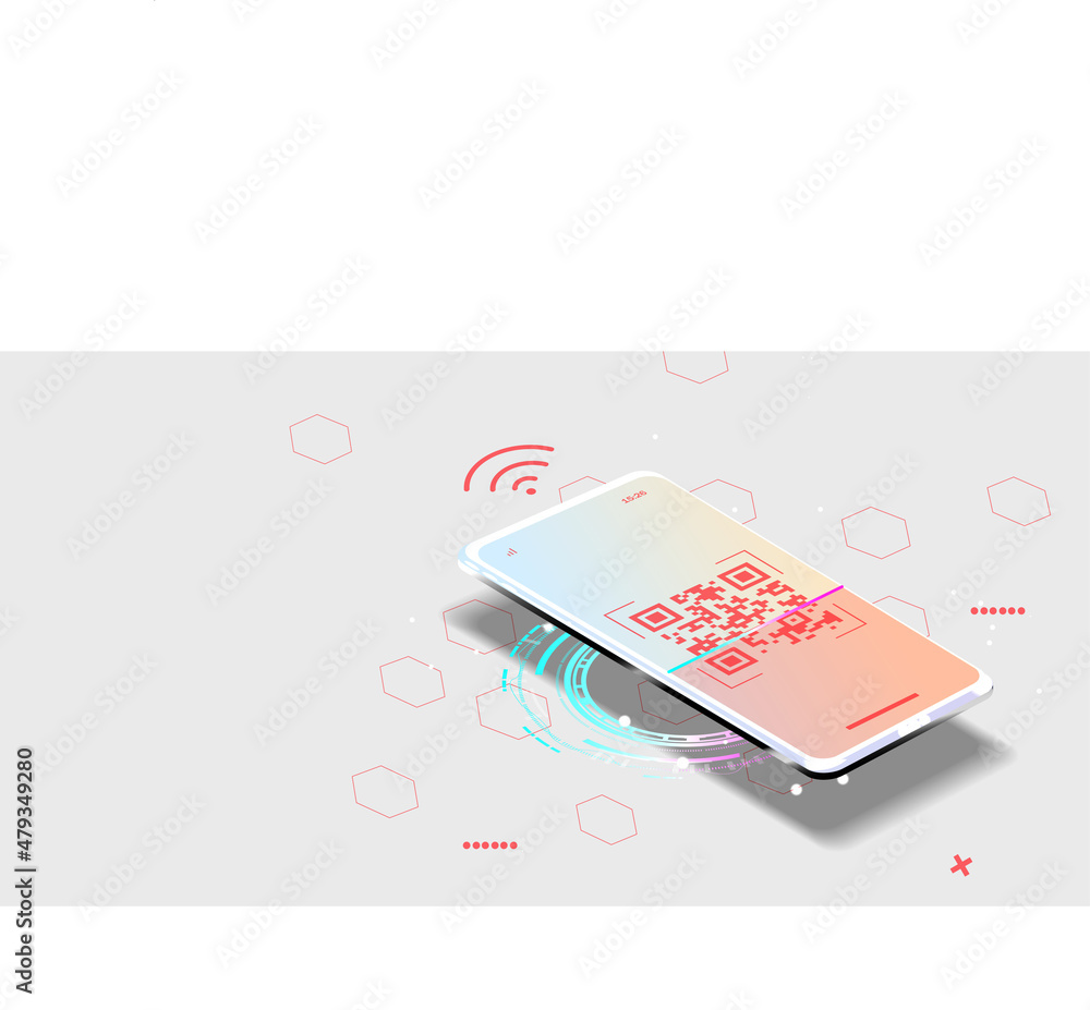 Poster the concept of qr code verification. the mobile phone reads the qr code. barcode on the smartphone s