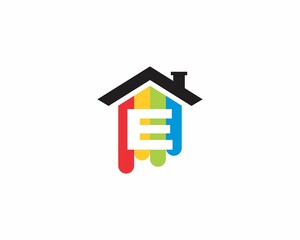 Colorful House With Negative Space Letter E Logo Icon 001