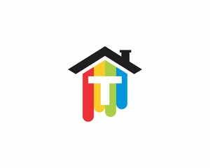 Colorful House With Negative Space Letter T Logo Icon 001