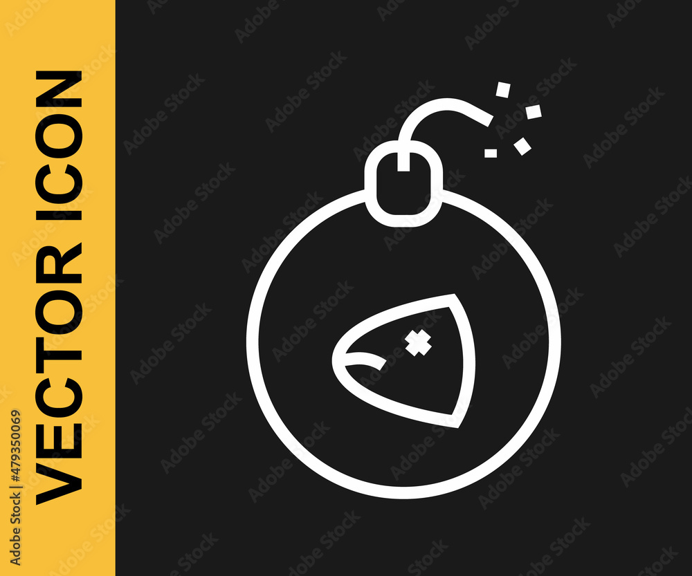 Poster white line bomb ready to explode icon isolated on black background. vector