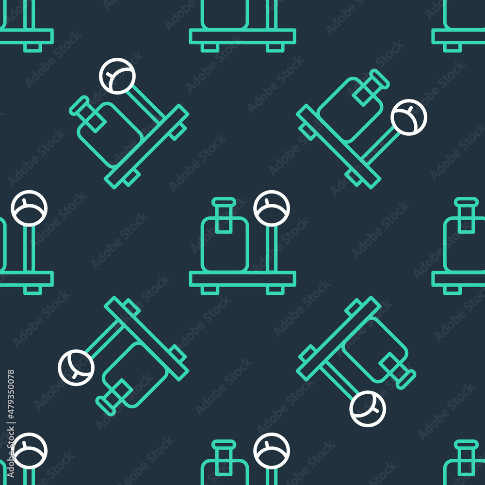 Poster line scale with suitcase icon isolated seamless pattern on black background. logistic and delivery. 