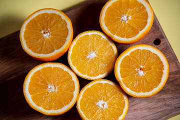 Sliced orange background. Closeup of juicy oranges