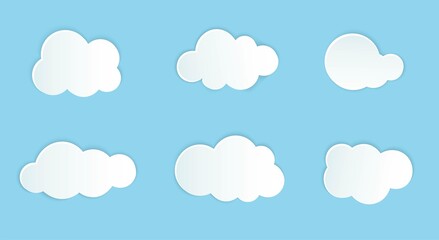 White cloud on a blue background. Set of isolated icons for design poster, cover, banner in cartoon style. Vector illustration.