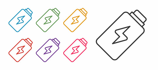Set line Battery charge level indicator icon isolated on white background. Set icons colorful. Vector