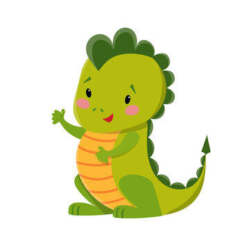 Vector cute green dragon baby character flat