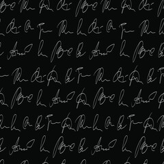 vector seamless pattern handwritten personal signatures. Hand writing by pen, lines of handwritten text