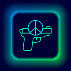 Glowing neon line No war icon isolated on black background. The peace symbol. Colorful outline concept. Vector