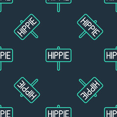 Line Peace icon isolated seamless pattern on black background. Hippie symbol of peace. Vector