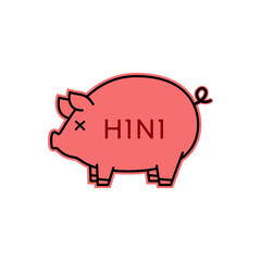 Piggy icon vector. Piggy cartoon vector on white background with H1N1 text.