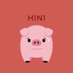 Piggy icon vector. Piggy cartoon vector on white background with H1N1 text.