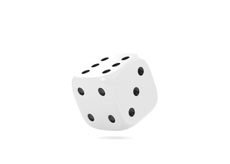 White rolling gambling dice in Flight on a white background. Lucky dice. Board games. Money bets. 3d rendering illustration