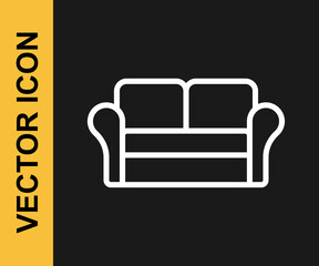 White line Sofa icon isolated on black background. Vector