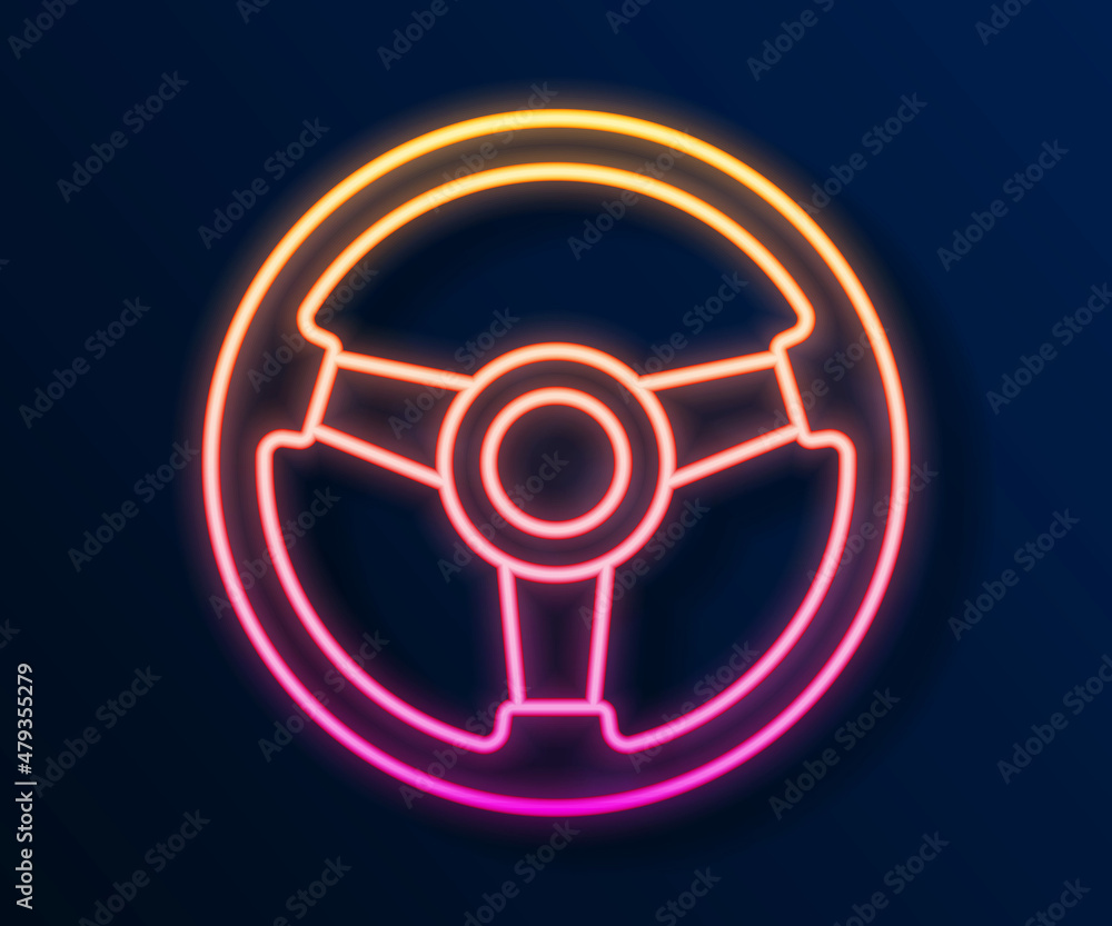 Wall mural Glowing neon line Racing simulator cockpit icon isolated on black background. Gaming accessory. Gadget for driving simulation game. Vector