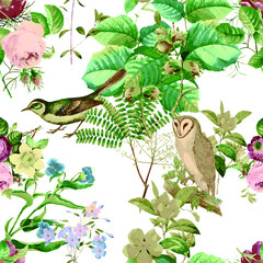 Obraz premium A beautiful and stunning repeated pattern of florals and birds free download perfect for fabrics, t-shirts, mugs, packaging etc