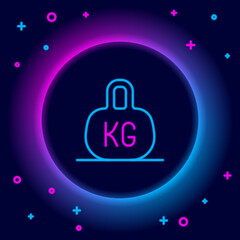 Glowing neon line Weight icon isolated on black background. Kilogram weight block for weight lifting and scale. Mass symbol. Colorful outline concept. Vector