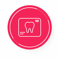 White line X-ray of tooth icon isolated on white background. Dental x-ray. Radiology image. Red circle button. Vector